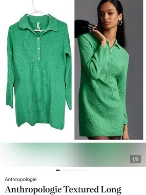 Anthro Green Textured Long Sleeve Dress!